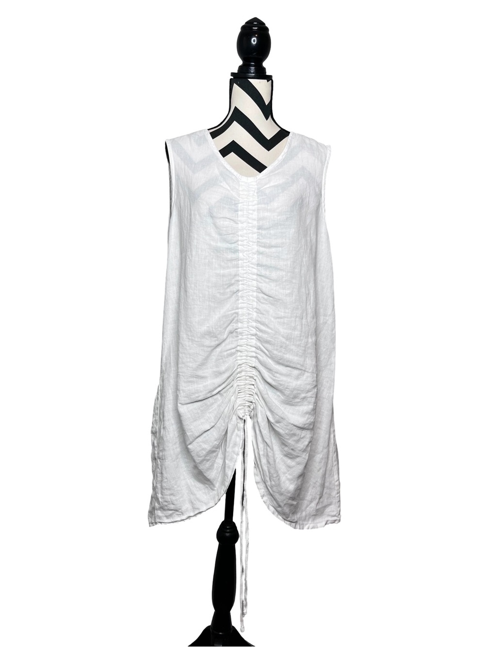 Byrn Walker 100% Linen Lagenlook Coastal Ruched Front Tunic Top Sz XL